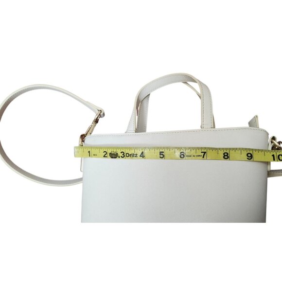 TDE White Structured Leather Tote Bag DT Logo Gold Hardware Crossbody Strap - Picture 12 of 16